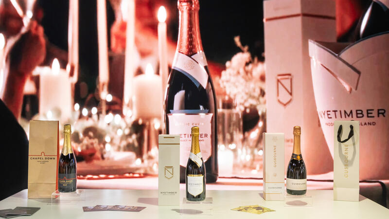 Bottles of champagne on a table