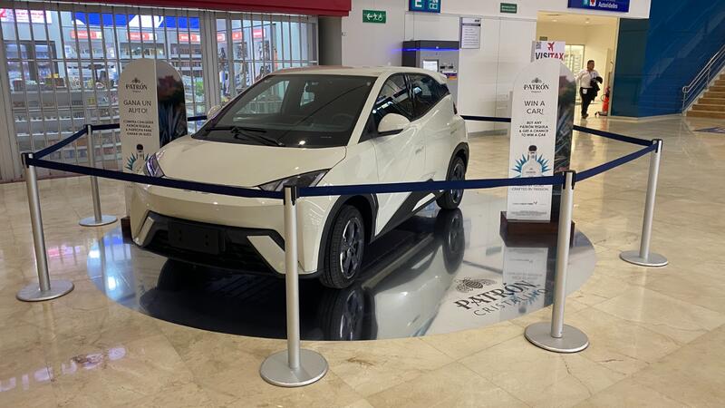 A white car in an expo
