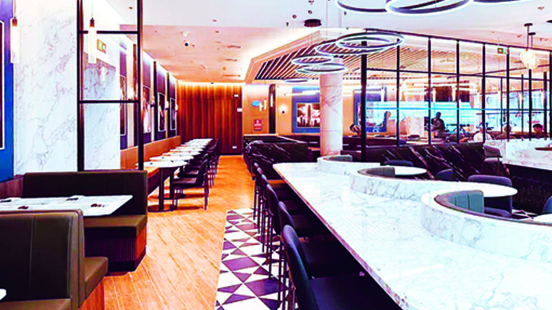 Counters and tables of a restaurant