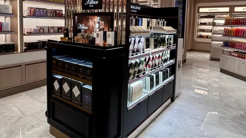 Shelves of perfumes and cosmetics