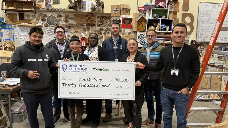 Journey For Good: photo of large cheque giving moment to Seattle's Youth Care