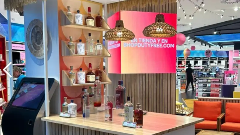 A bar counter with high stools