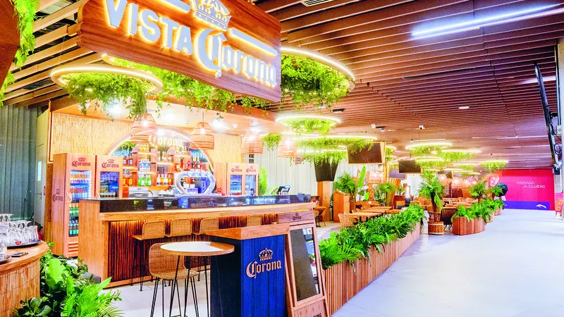 A bar with counter and high stools
