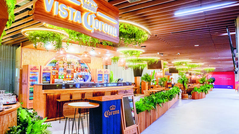 A bar with counter and high stools