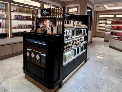 Shelves of perfumes and cosmetics
