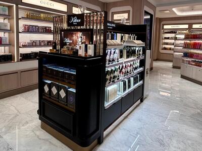 Shelves of perfumes and cosmetics