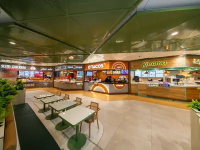 Panoramic view of Oasis Food Court at KSA Airport