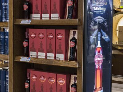 Dufry launches first ever airport exclusive Single Cask Speyside Single Malt whisky - Tamdu display Edinburgh airport - World Duty Free - Dufry