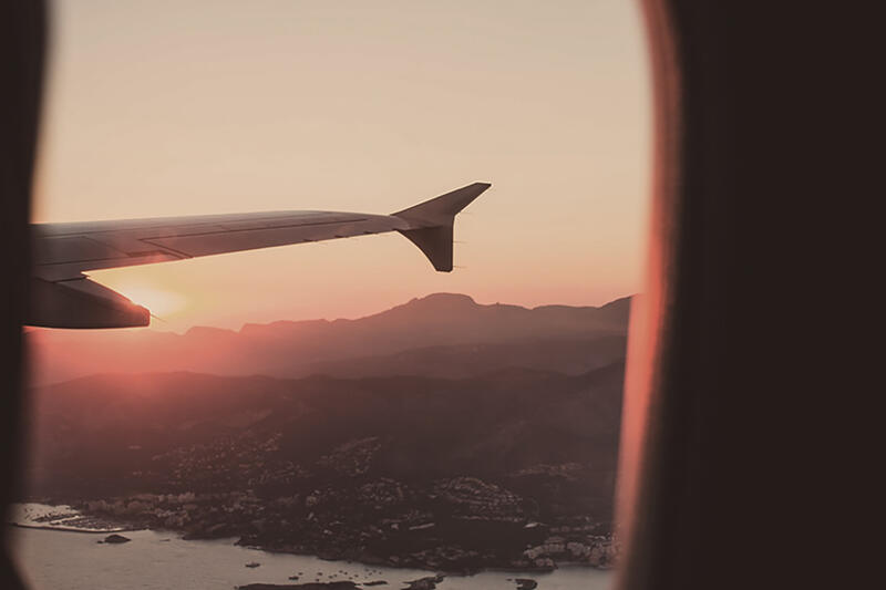 plane wing seen from a window